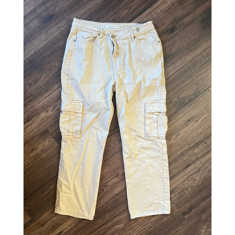 Hidden Los Angeles Women's Beige Cotton Denim Cargo Jeans Size 29